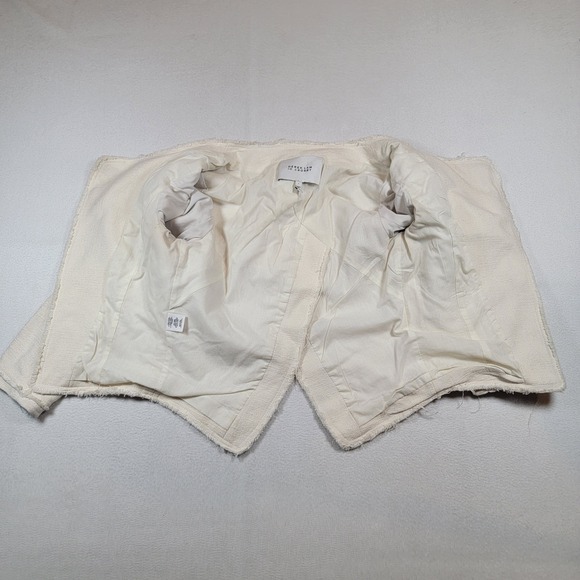 Derek Lam Io Crosby Ivory Textured Frayed Edge Cropped Jacket Womens Sz 8 - Picture 2 of 9